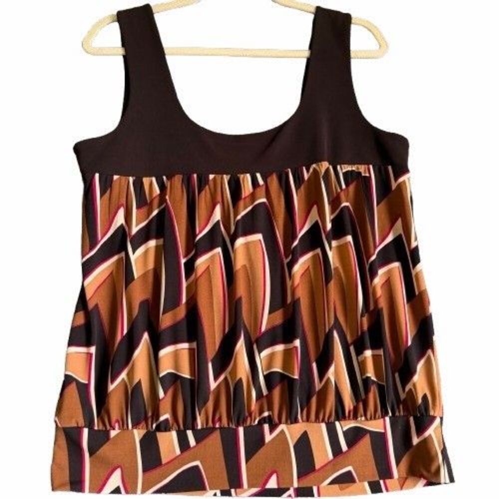 Speechless Womens XL Sleeveless Geometric Print Blouse Tunic Brown Stretch Top